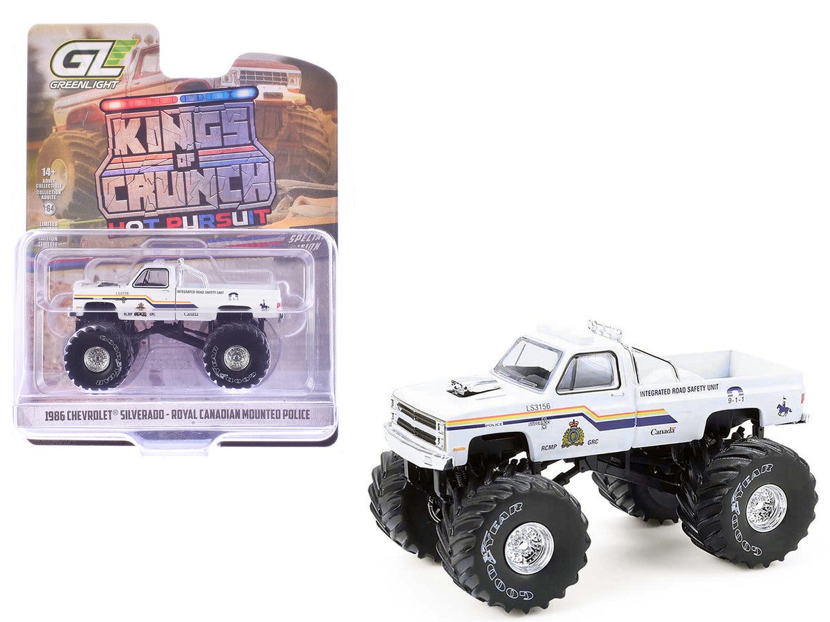 1986 Chevrolet Silverado Monster Truck "Royal Canadian Mounted Police" White with Stripes "Kings of Crunch - Hot Pursuit" Special Edition 1/64 Diecast Model Car by Greenlight-4
