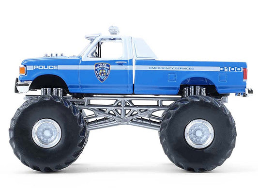 1990 Ford F-350 Monster Truck "NYPD (New York Police Department)" Blue with White Top "Kings of Crunch - Hot Pursuit" Special Edition 1/64 Diecast Model Car by Greenlight-0