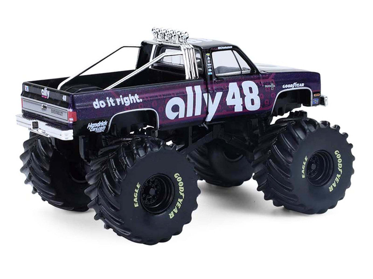 1984 Chevrolet Silverado Monster Truck #48 "Ally" Black and Purple with Graphics "Kings of Crunch - Hendrick Motorsports Tribute" Special Edition 1/64 Diecast Model Car by Greenlight-2