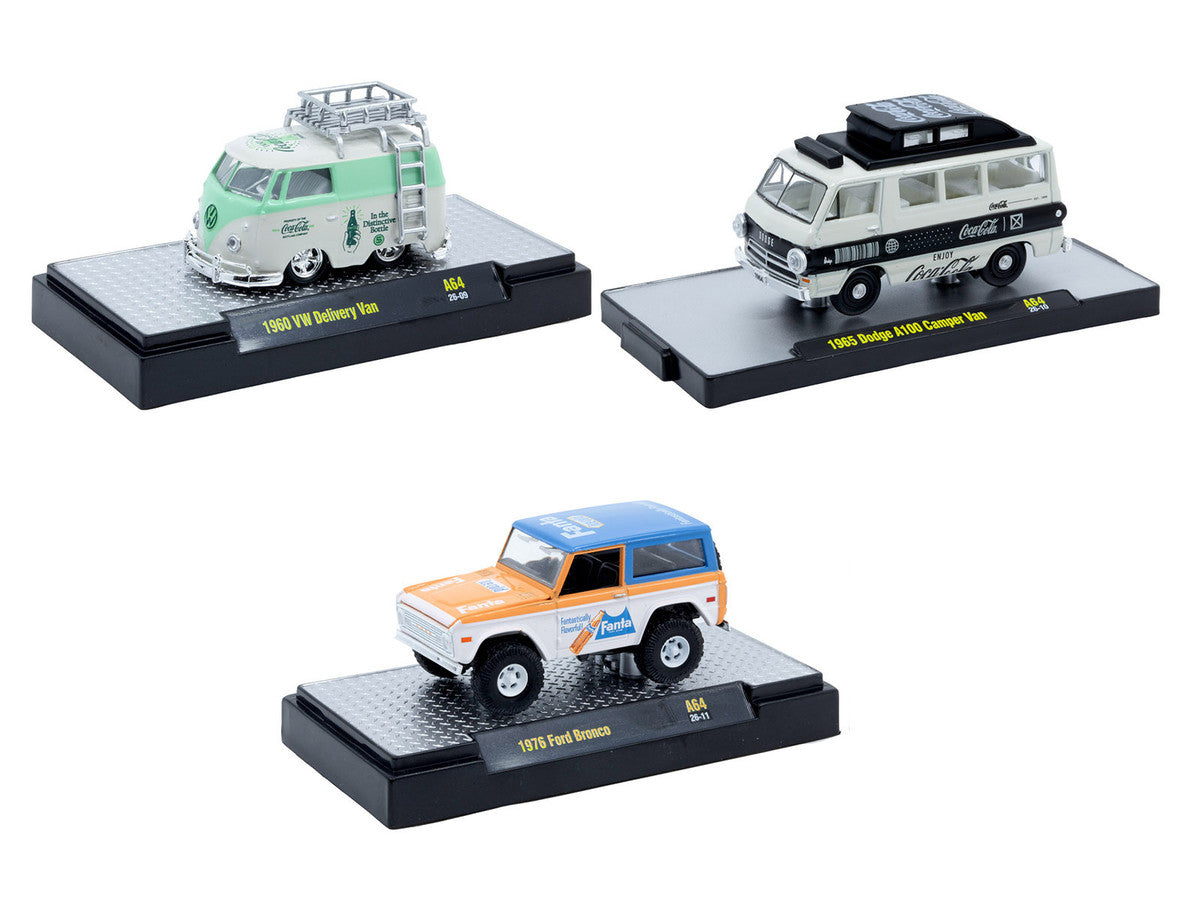 "Sodas" Set of 3 pieces Release 64 Limited Edition to 5400 pieces Worldwide 1/64 Diecast Model Cars by M2 Machines-1