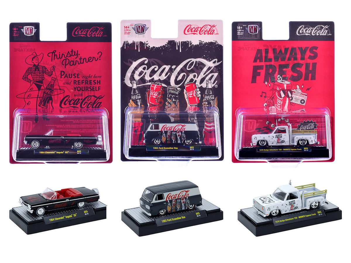 "Coca-Cola" Set of 3 pieces Release 65 Limited Edition to 4800 pieces Worldwide 1/64 Diecast Models by M2 Machines-0