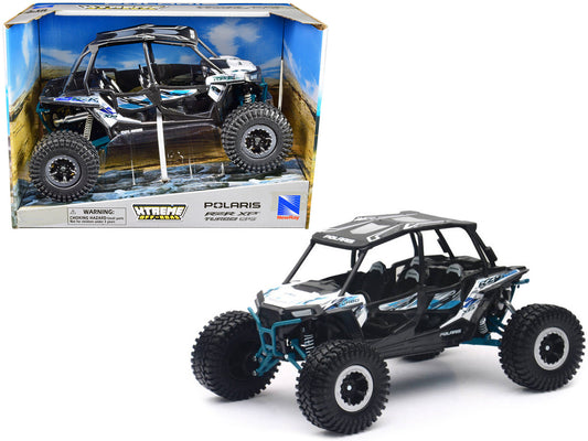 Polaris RZR XP 4 Turbo EPS Sport UTV White with Graphics and Black Top "Xtreme Off-Road" Series 1/18 Diecast Model by New Ray-0