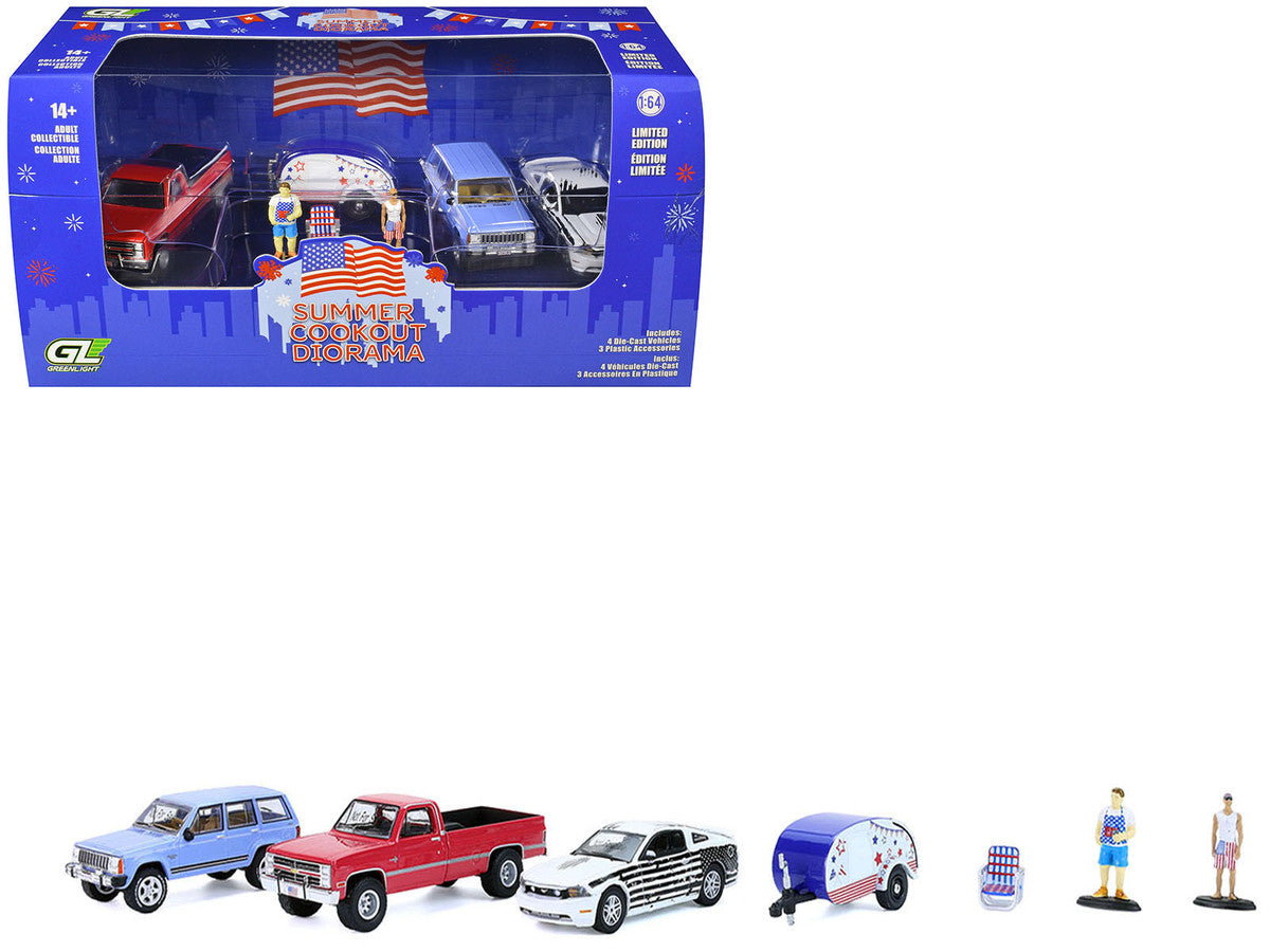 "Summer Cookout Diorama" Set of 7 pieces 1/64 Diecast Model Cars by Greenlight-0