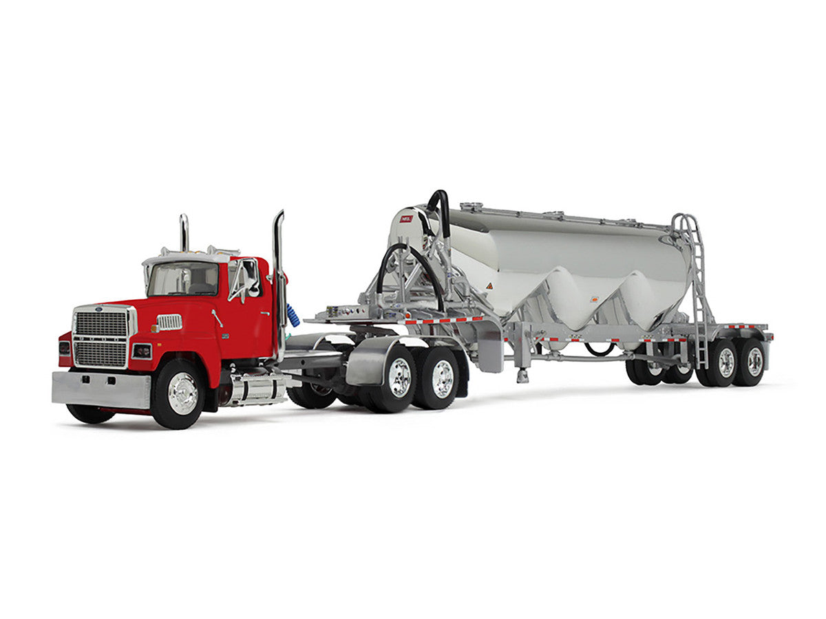 Ford LTL 9000 Day Cab with Heil Pneumatic Tank Trailer Heil Red 1/64 Diecast Model by DCP/First Gear-1