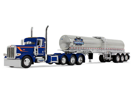 Peterbilt 389 Tri-Axle Day Cab and Walker Food Grade Tank Trailer "Finnesgard Trucking" Blue with Orange Stripes 1/64 Diecast Model by DCP/First Gear-0