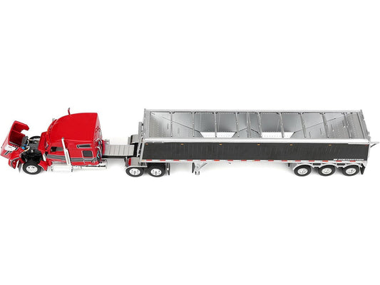 Kenworth W990 with 76" Mid-Roof Sleeper and Lode King Distinction Hopper Trailer Red and Black 1/64 Diecast Model by DCP/First Gear-0
