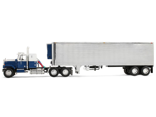 Chevrolet Bison with 34" Flat Top Sleeper & 40' Vintage Trailer with Reefer Blue and White 1/64 Diecast Model by DCP/First Gear-0