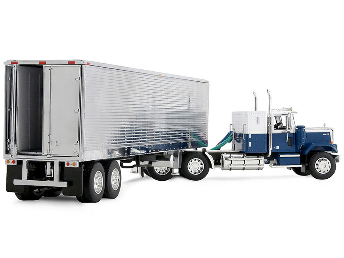 Chevrolet Bison with 34" Flat Top Sleeper & 40' Vintage Trailer with Reefer Blue and White 1/64 Diecast Model by DCP/First Gear-2