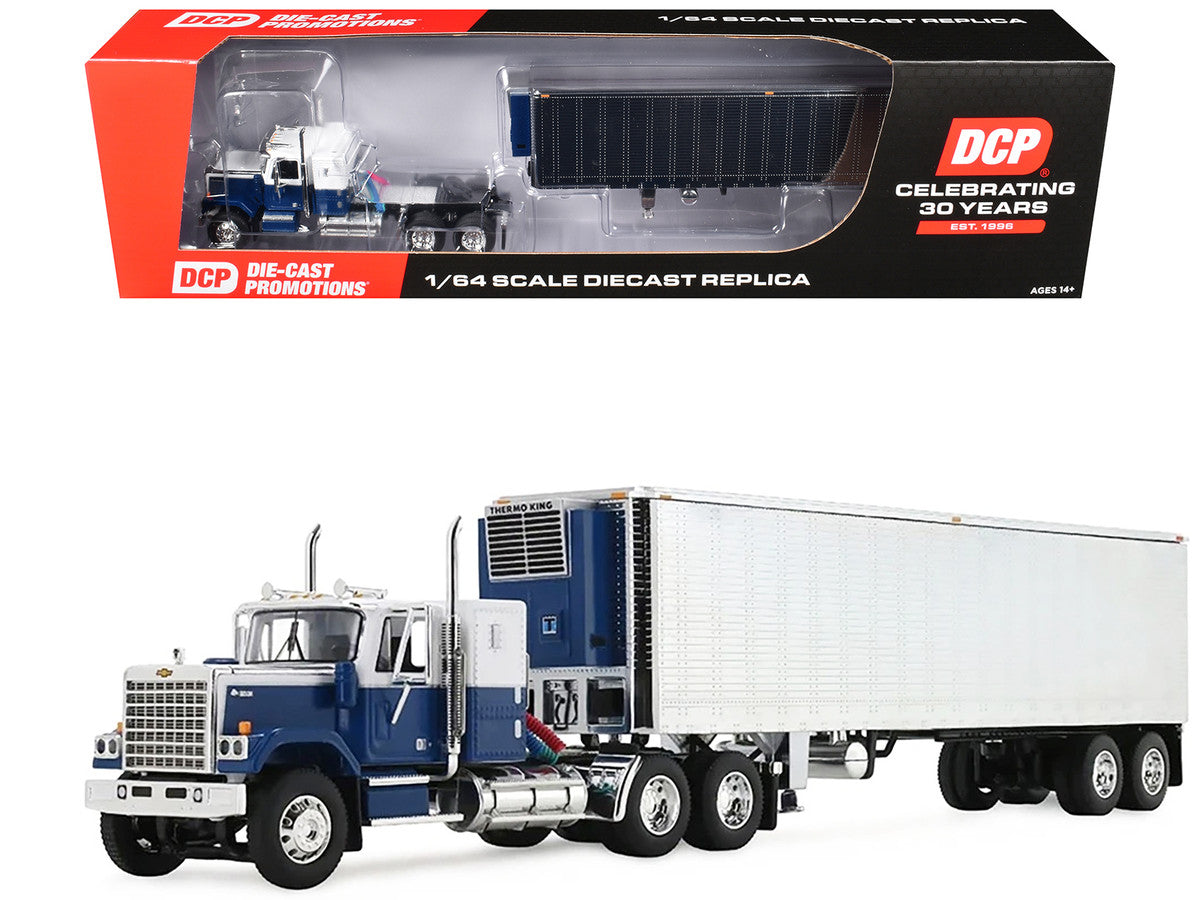 Chevrolet Bison with 34" Flat Top Sleeper & 40' Vintage Trailer with Reefer Blue and White 1/64 Diecast Model by DCP/First Gear-4