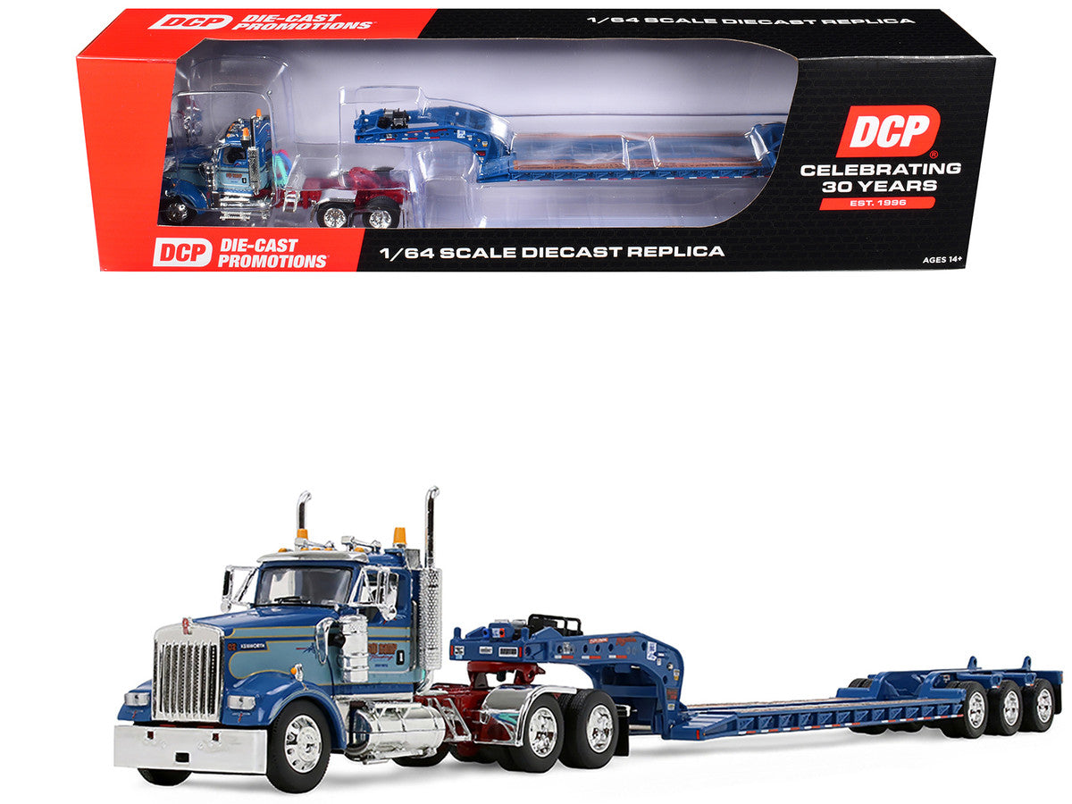 Kenworth W900L Day Cab and Fontaine Magnitude Lowboy Trailer "Sid Kamp" Blue and Light Blue Two-Tone 1/64 Diecast Model by DCP/First Gear-3