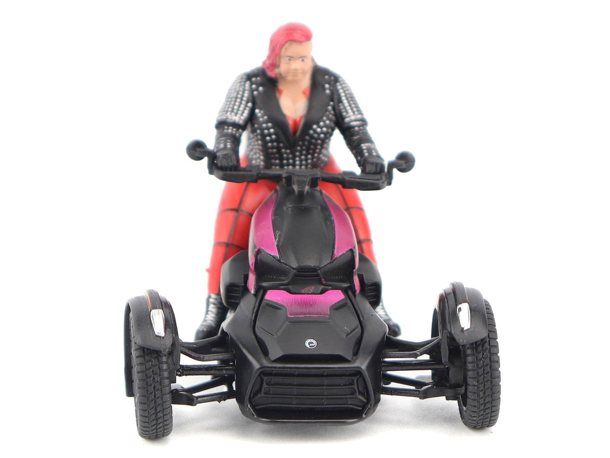 Can-Am Ryker 3-Wheel Motorcycle Pink Punk and Black with Driver Figure 1/32 Diecast Model by BRP Models-3