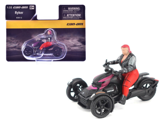 Can-Am Ryker 3-Wheel Motorcycle Pink Punk and Black with Driver Figure 1/32 Diecast Model by BRP Models-0