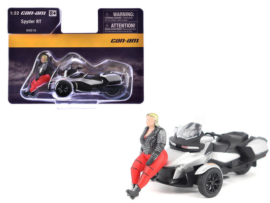 Can-Am Spyder RT 3-Wheel Motorcycle Hyper Silver Metallic with Driver Figure 1/32 Diecast Model by BRP Models-0