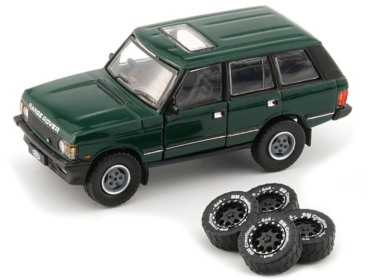 Land Rover Range Rover Classic LSE RHD (Right Hand Drive) Green with Sunroof with Extra Wheels 1/64 Diecast Model Car by BM Creations-1