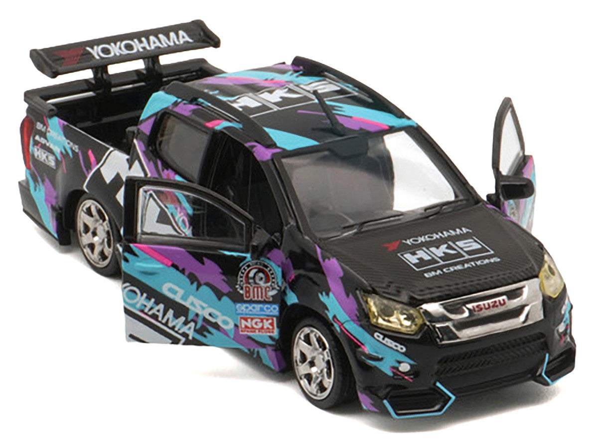 Isuzu D-Max Lowrider Pickup Truck RHD (Right Hand Drive) "HKS" Black with Graphics "Thailand Diecast Expo 2025" 1/64 Diecast Model Car by BM Creations-2