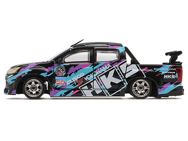 Isuzu D-Max Lowrider Pickup Truck RHD (Right Hand Drive) "HKS" Black with Graphics "Thailand Diecast Expo 2025" 1/64 Diecast Model Car by BM Creations-0