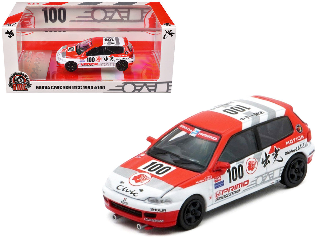 Honda Civic EG6 RHD (Right Hand Drive) #100 Osamu Nakako - Hideki Okada "Mugen Honda" "Japanese Touring Car Championship" (1993) 1/64 Diecast Model Car by BM Creations-0