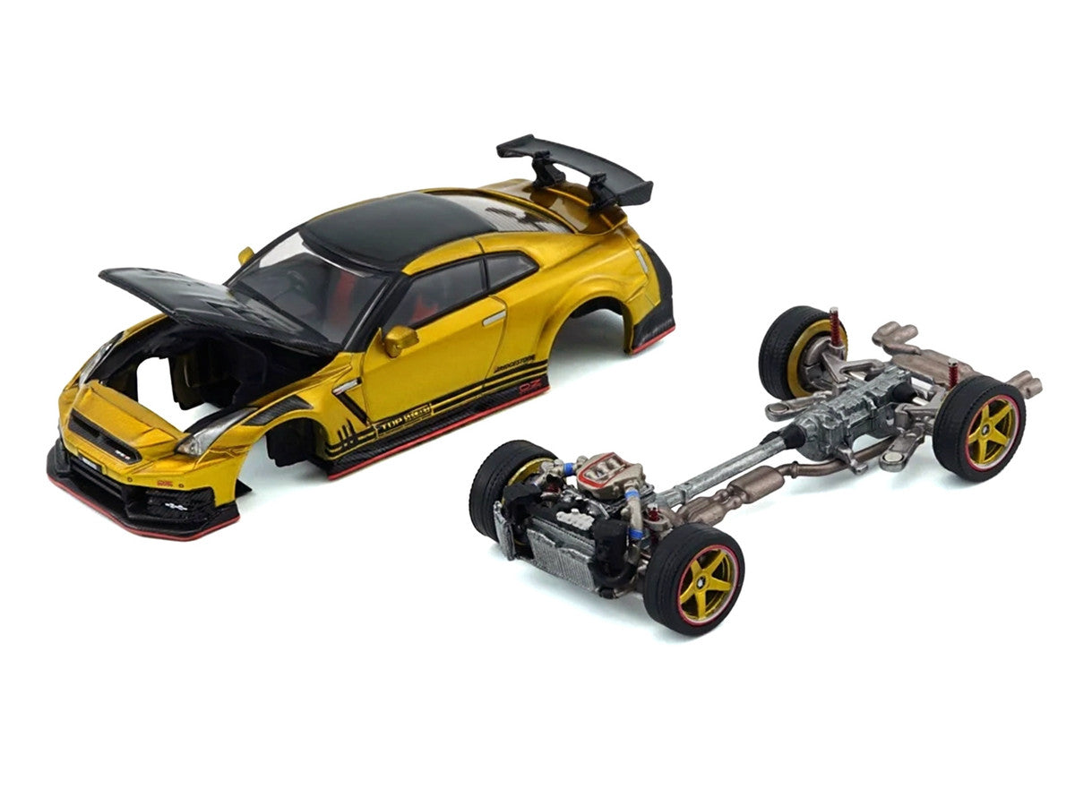 Nissan "Top Secret" GT-R (R35) RHD (Right Hand Drive) Gold Metallic with Carbon Hood and Top "Tokyo Auto Salon 2026" 1/64 Diecast Model Car by BM Creations-1