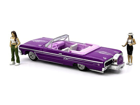 1964 Chevrolet Impala SS 409 Convertible Purple Metallic with Purple and White Interior with 2 Figures Limited Edition to 4950 pieces Worldwide 1/64 Diecast Models by M2 Machines-0