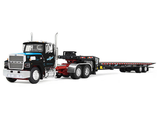 Ford LTL 9000 Day Cab and Landoll 440B-50CA Traveling Axle Trailer "Cappello Heavy Transport" Black with Blue Hood "Legacy" Series #3 1/64 Diecast Model by DCP/First Gear-0