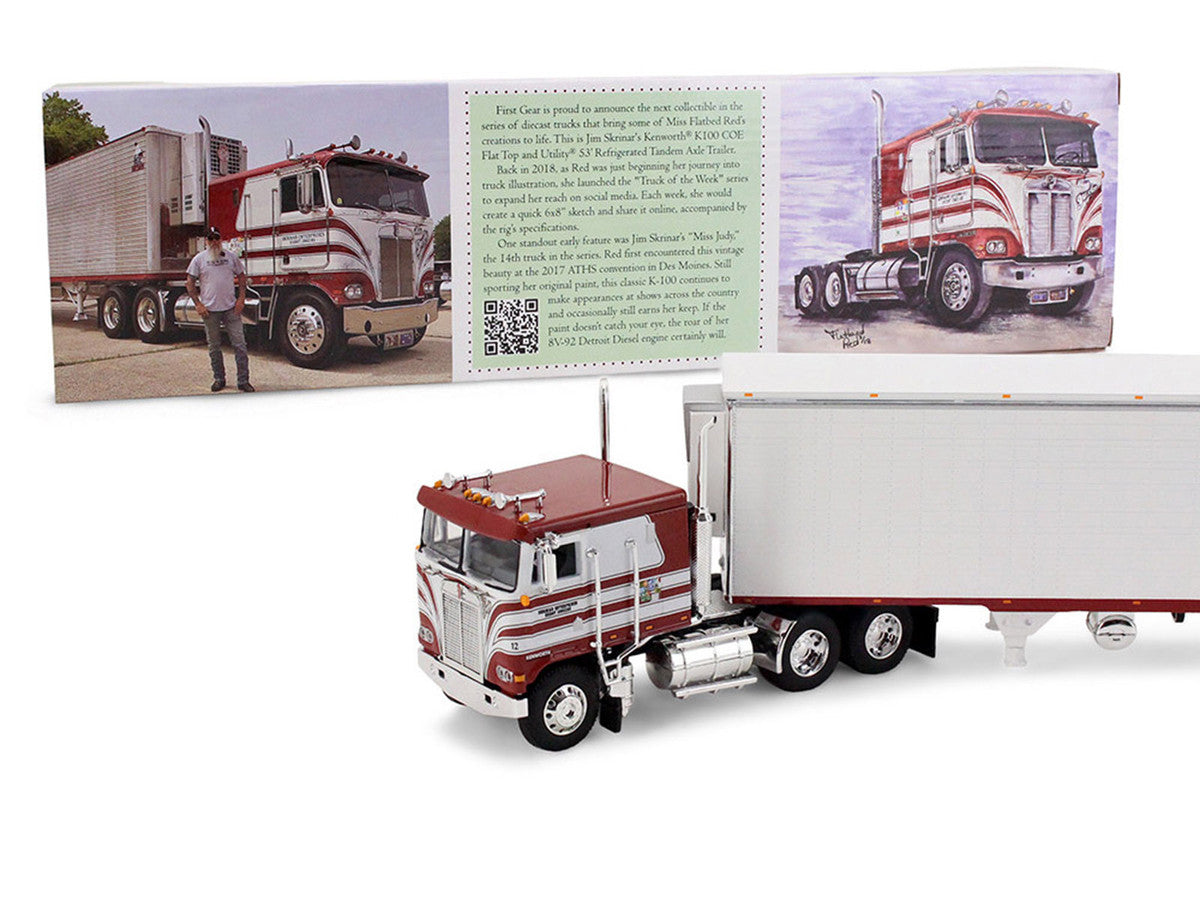 Kenworth K100 COE Flat Top and 53' Utility Trailer with Reefer "Red's Favorites - Jim Skrinar" Red with White Stripes 1/64 Diecast Model by DCP/First Gear-2