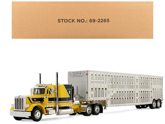 Peterbilt 359 with 63" Flat Top Sleeper & Wilson Silverstar Livestock Trailer "Red's Favorites - Hank Cosper" Yellow with Black Stripes 1/64 Diecast Model by DCP/First Gear-0