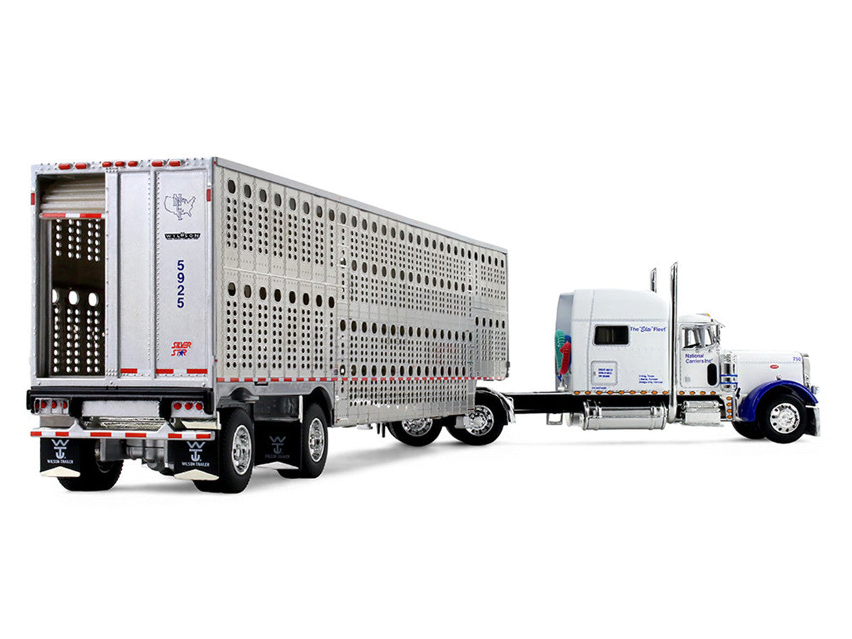 Peterbilt 379 with 70" Mid-Roof Sleeper and Wilson Silverstar Livestock Trailer "National Carriers" White "Legacy Series #5" 1/64 Diecast Model by DCP/First Gear-2