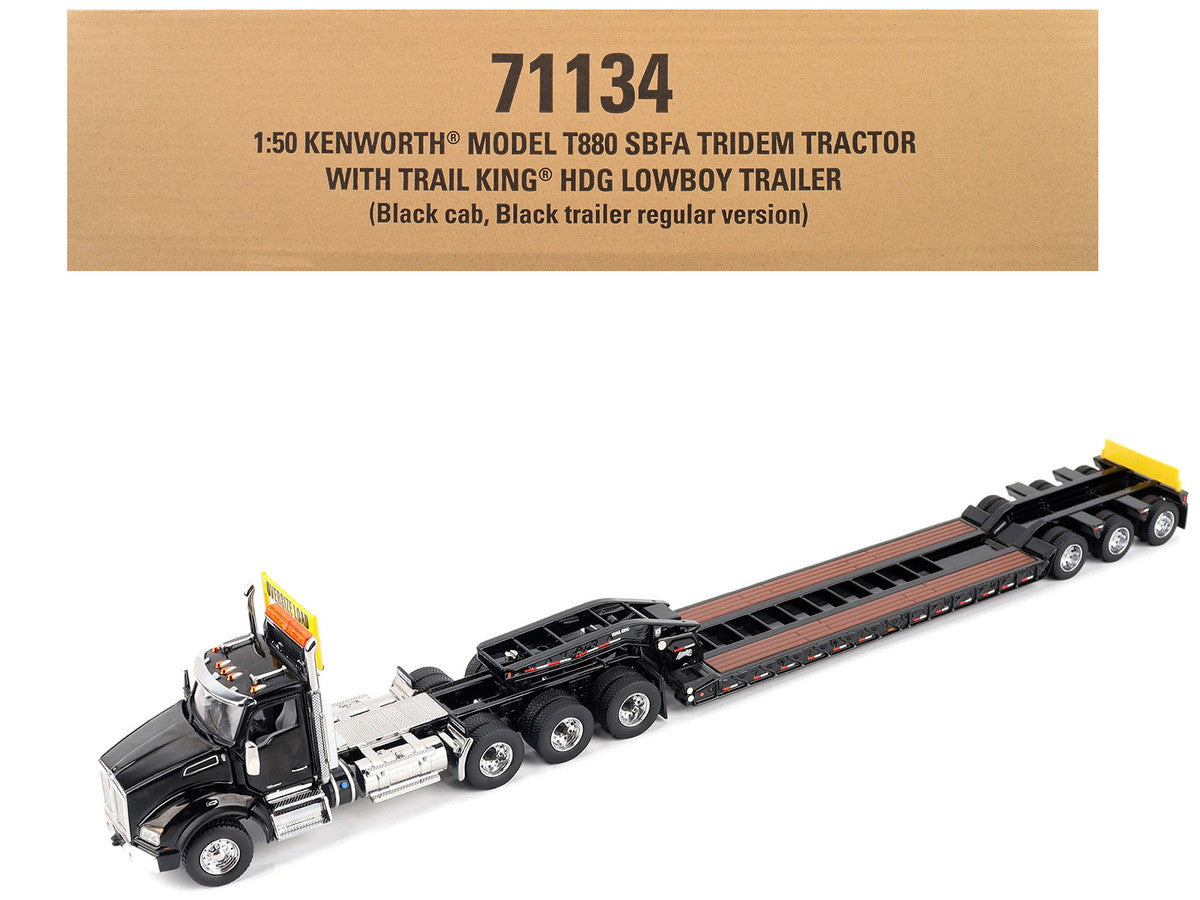 Kenworth T880 SBFA Tridem Truck with Trail King HDG Lowboy Trailer Black "Transport Series" 1/50 Diecast Model by Diecast Masters-4