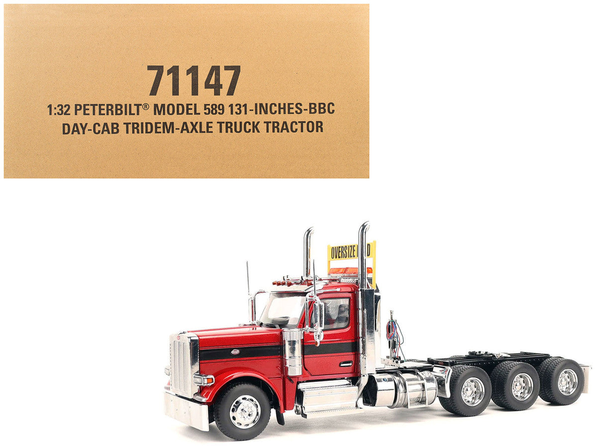 Peterbilt 589 Tridem-Axle Truck Tractor with Day Cab Legendary Red "Transport Series" 1/32 Diecast Model by Diecast Masters-4