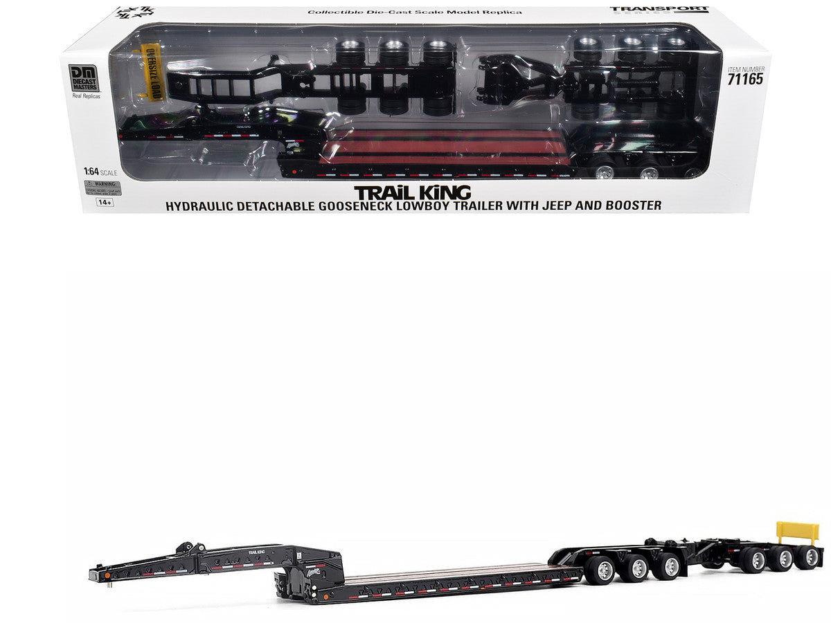 Trail King TK170 Hydraulic Detachable Gooseneck Lowboy Trailer Black with Jeep and Booster "Transport Series" 1/64 Diecast Model by Diecast Masters-4