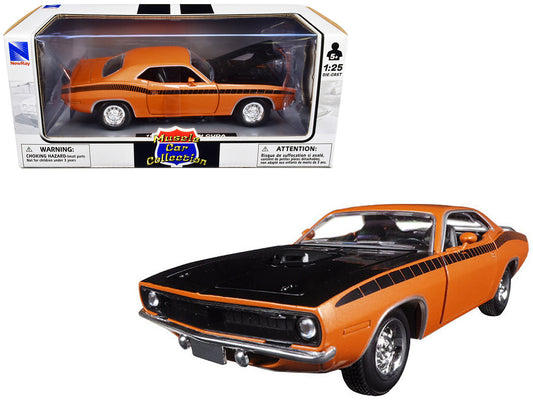 1970 Plymouth Cuda Orange with Black Hood and Stripes 1/25 Diecast Model Car by New Ray-0