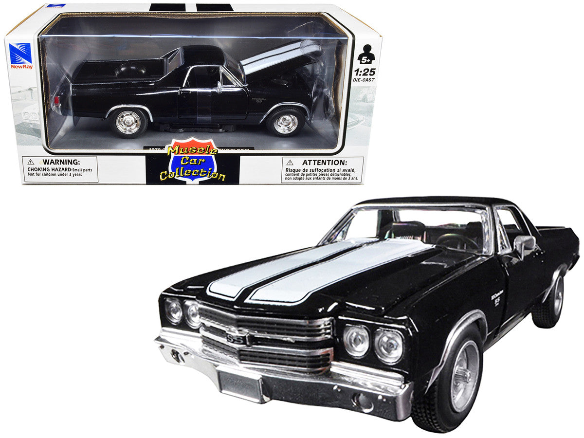 1970 Chevrolet El Camino SS Black with White Stripes "Muscle Car Collection" 1/25 Diecast Model Car by New Ray-2