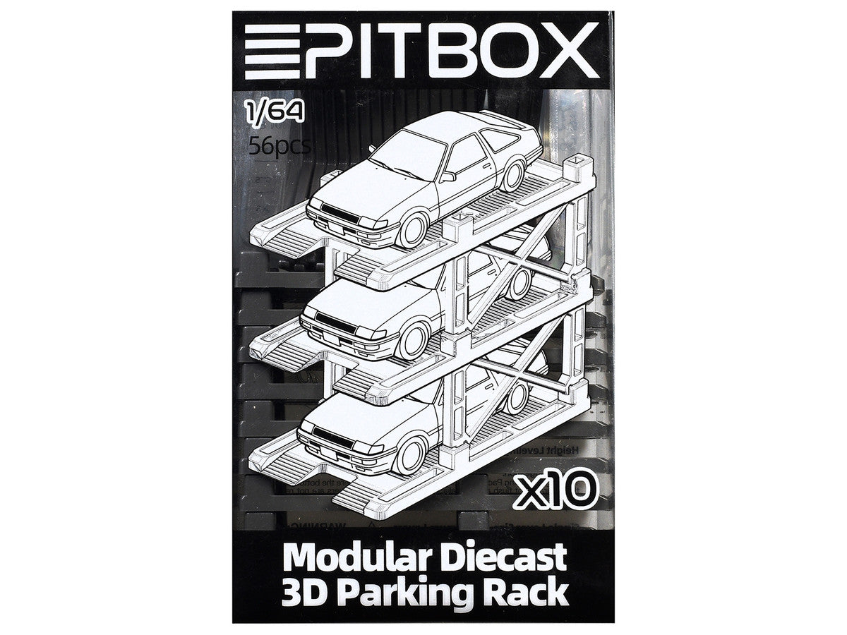 Modular Diecast 3D Parking Rack Display Stand Set of 10 Racks for 1/64 Scale Model Cars by Pitbox-2