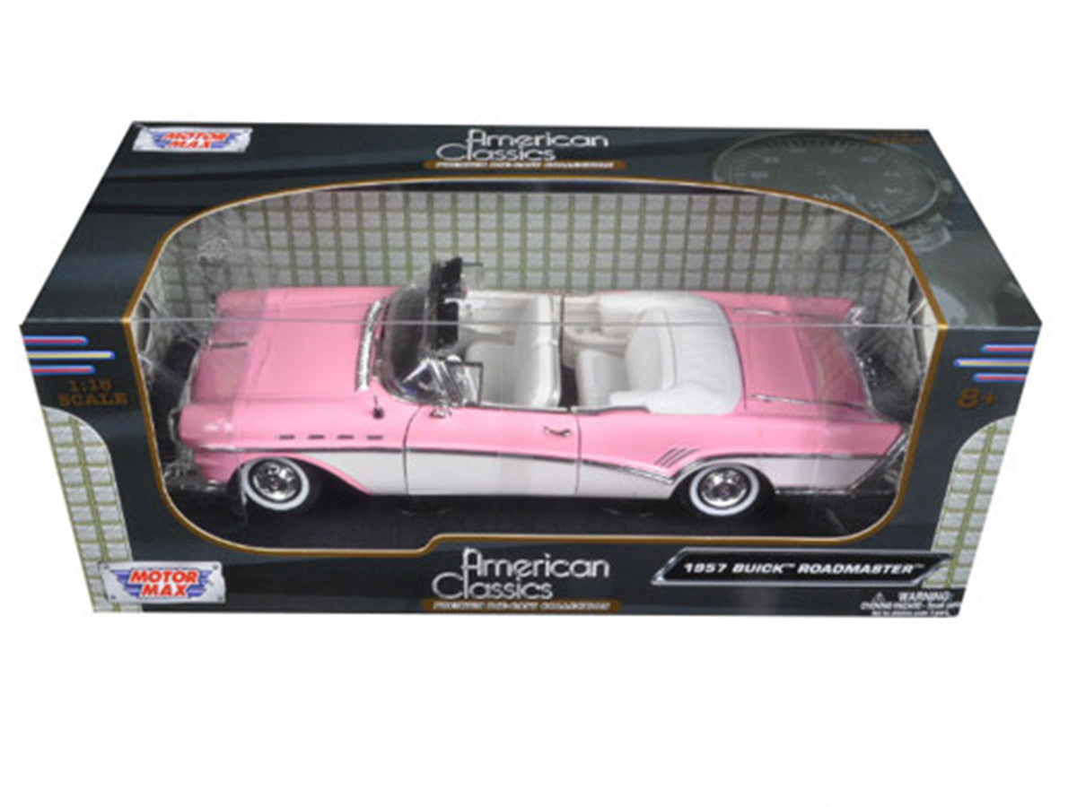 1957 Buick Roadmaster Convertible Pink and White 1/18 Diecast Model Car by Motormax-2