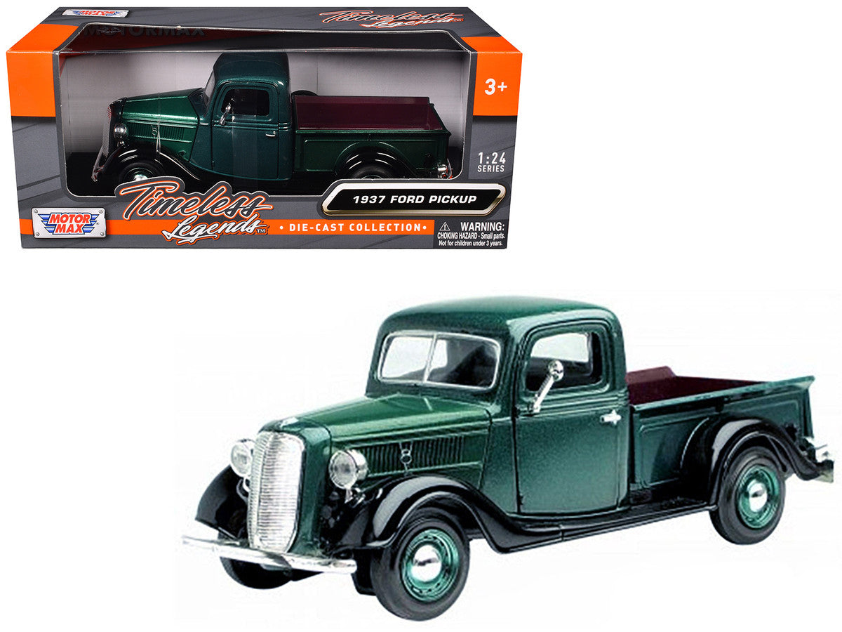 1937 Ford Pickup Truck Green and Black 1/24 Diecast Model Car by Motormax-2