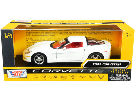 2005 Chevrolet Corvette C6 White with Red Interior "History of Corvette" Series 1/24 Diecast Model Car by Motormax-0