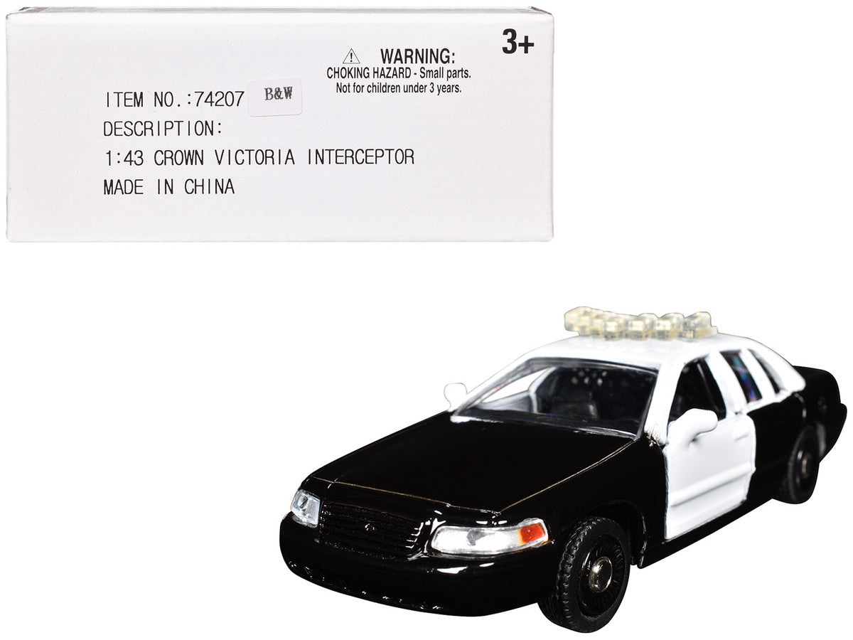Ford Crown Victoria Police Interceptor Black and White 1/43 Diecast Model Car by Motormax-0