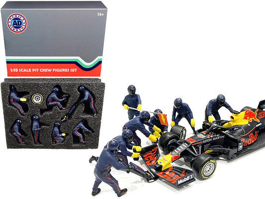 Formula One F1 Pit Crew 7 Figurine Set Team Blue for 1/18 Scale Models by American Diorama-0