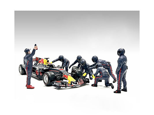 Formula One F1 Pit Crew 7 Figure Set Team Blue Release III for 1/18 Scale Models by American Diorama-0