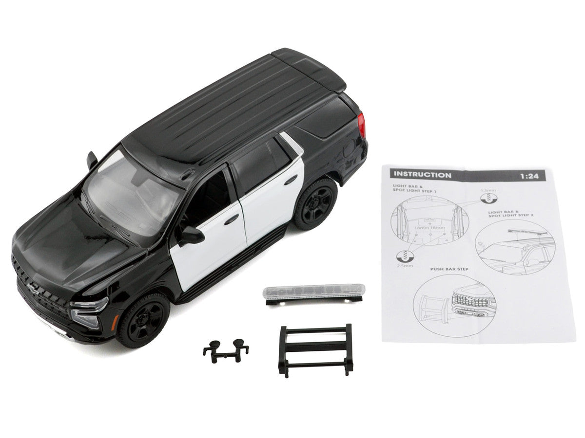 2025 Chevrolet Tahoe PPV Black and White "Custom Builder's Kit - Law Enforcement and Public Service" Series 1/24 Diecast Model Car by Motormax-0