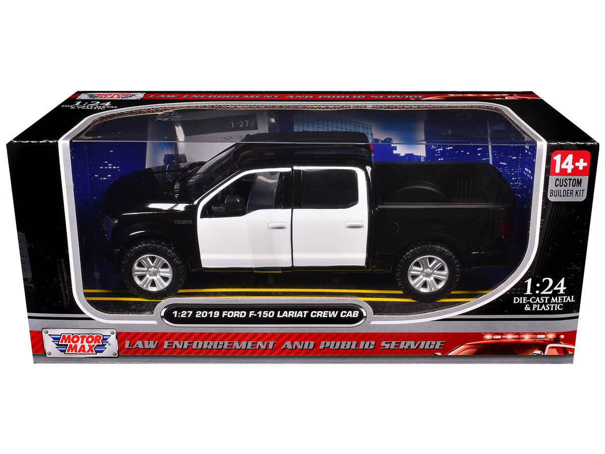 2019 Ford F-150 Lariat Crew Cab Pickup Truck Unmarked Plain Black and White "Custom Builder's Kit - Law Enforcement and Public Service" Series 1/27 Diecast Model Car by Motormax-0
