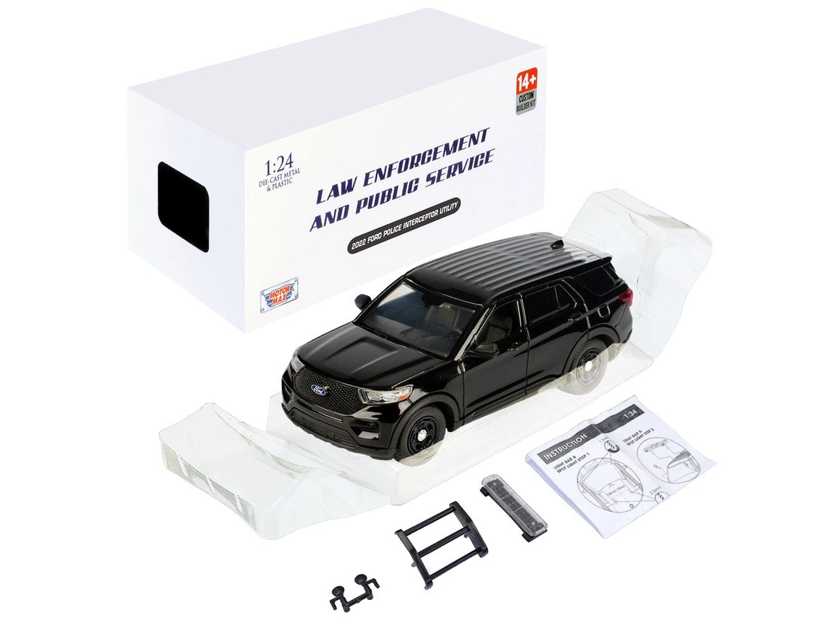 2022 Ford Police Interceptor Utility Unmarked Black "Builder's Kit" "Law Enforcement and Public Service" Series 1/24 Diecast Model Car by Motormax-1