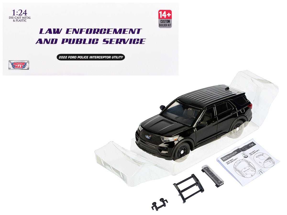 2022 Ford Police Interceptor Utility Unmarked Black "Builder's Kit" "Law Enforcement and Public Service" Series 1/24 Diecast Model Car by Motormax-0