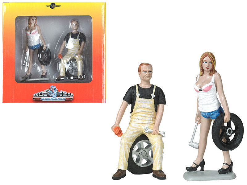 Meg and Derek Tire Brigade 2 piece Figurine Set 1/18 by Motorhead Miniatures-0