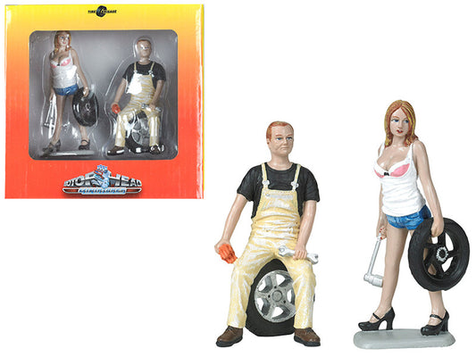 Meg and Derek Tire Brigade 2 piece Figurine Set 1/18 by Motorhead Miniatures-0