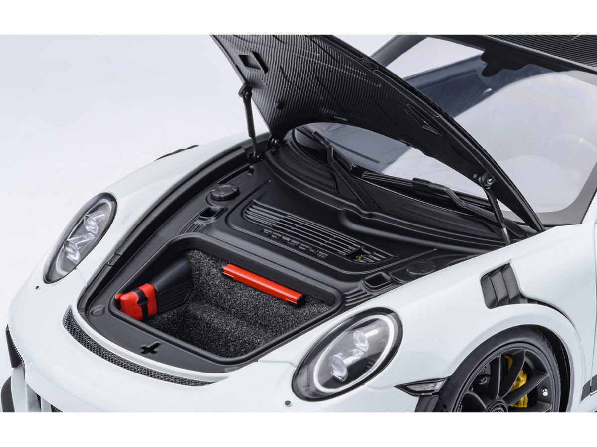 Porsche 911 (991.2) GT3 RS Weissach Package White with Carbon Hood and Top 1/18 Model Car by Autoart-2