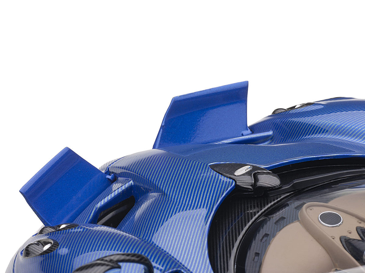 Pagani Huayra Roadster Blue Tricolore Carbon Fiber with Black Top with Luggage Set 1/18 Model Car by Autoart-3