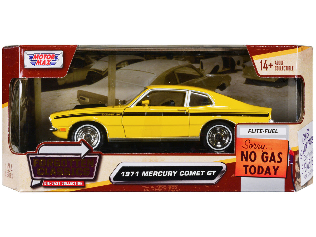 1971 Mercury Comet GT Yellow with Black Stripes "Forgotten Classics" Series 1/24 Diecast Model Car by Motormax-2