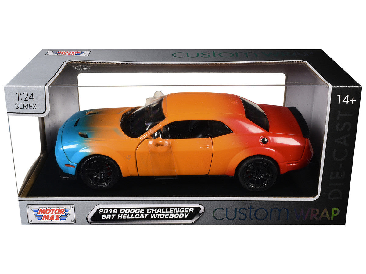 2018 Dodge Challenger SRT Hellcat Widebody Blue Orange and Red Gradient "Custom Wrap" Series 1/24 Diecast Model Car by Motormax-0