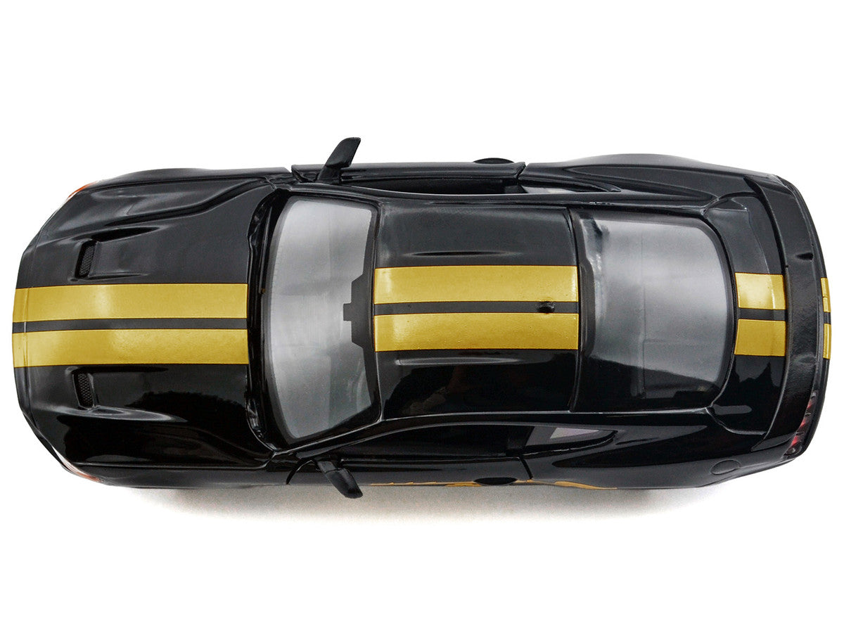 2018 Ford Mustang GT 5.0 Black with Gold Stripes and Graphics "Midnight Eclipse" Series 1/24 Diecast Model Car by Motormax-1